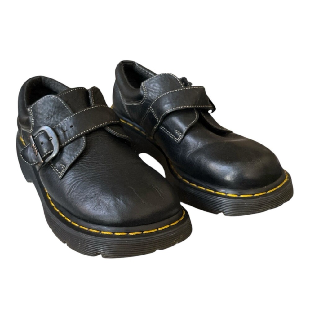 Dr Martens 3A78 Monk Strap Shoes Women Black Leather Contrast Stitch Size 8 READ